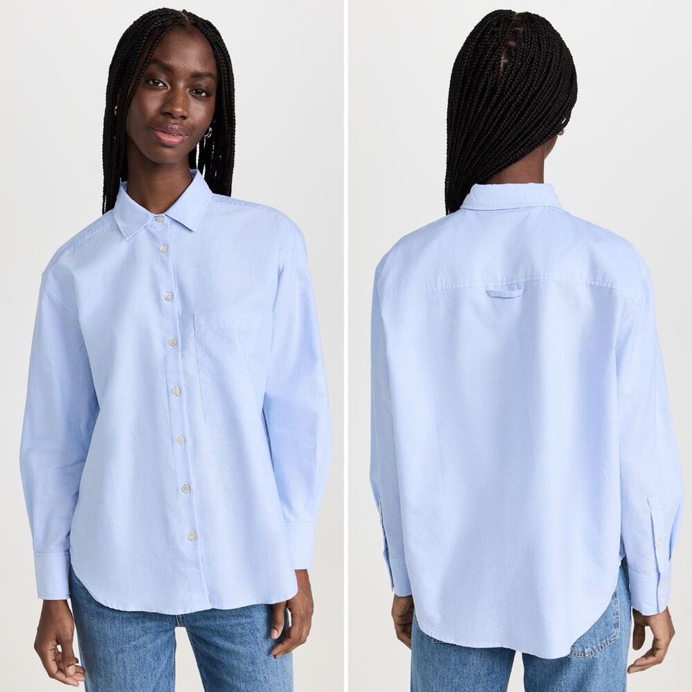 AYR The Deep End Button Down Shirt in Oxford Blue Size M